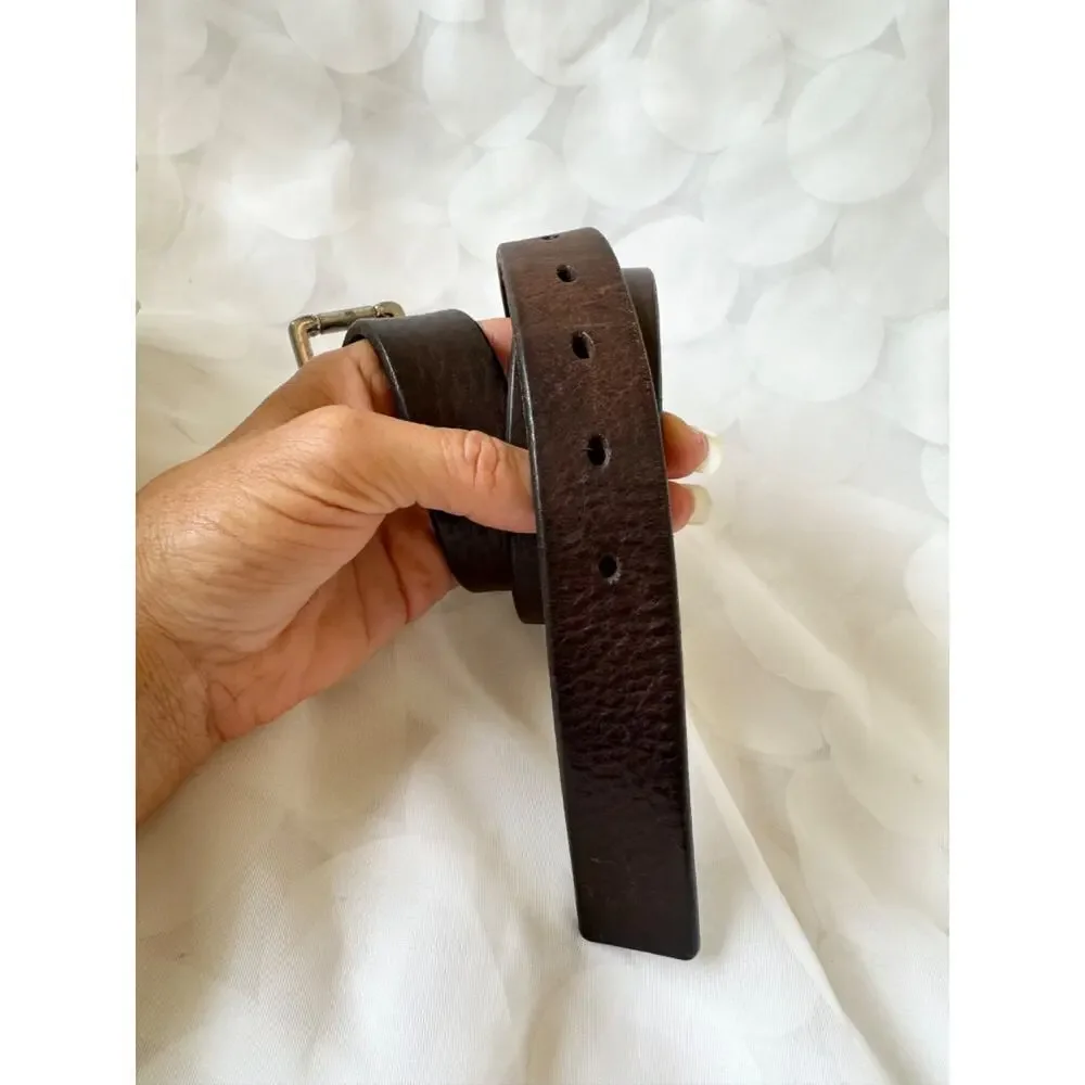 Vintage Brooks 346 Brown Genuine leather size 38 belt Chunky Solid Brass USA